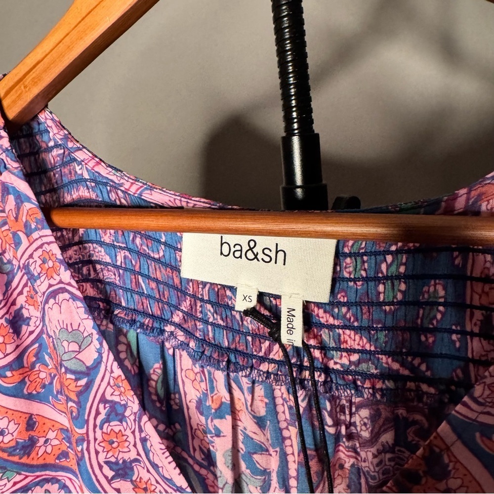 ba&sh NWT Finka Long-Sleeve Floral Paisley Puff Sleeve Crop Top Purple Pink XS - Picture 2 of 15